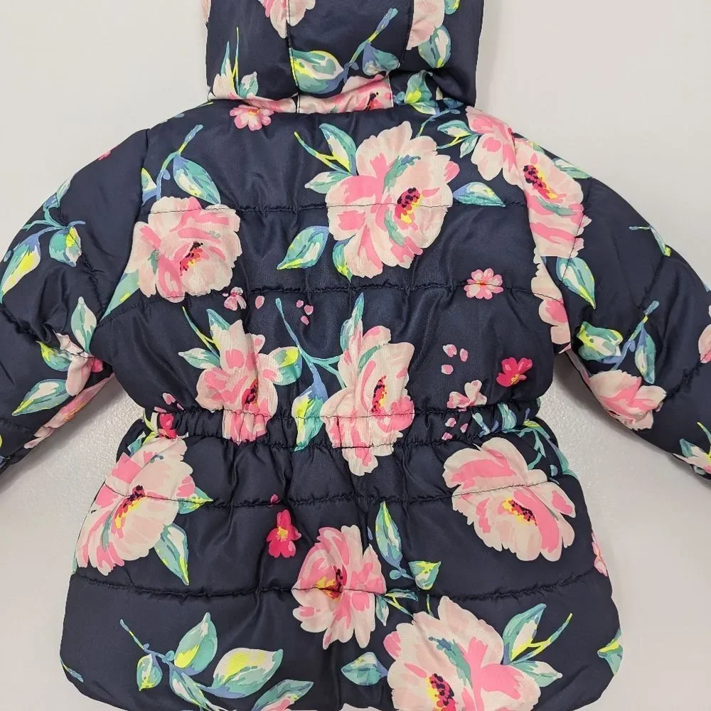 Carter's Blue Pink Floral Toddler Girl Puffer Jacket 24 Months